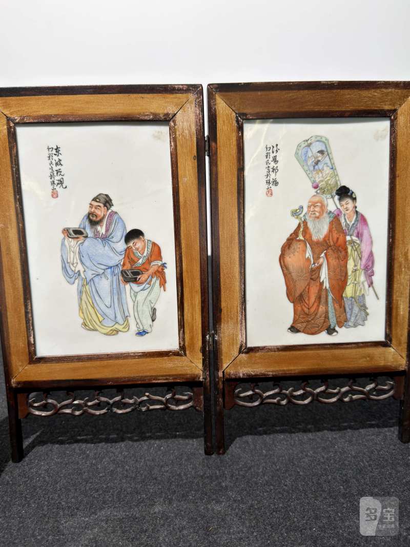 民国 粉彩人物瓷板 - 图2